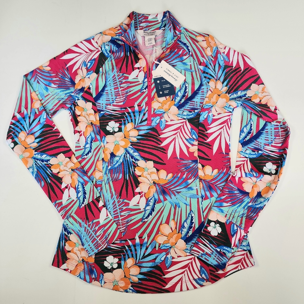 Tommy Bahama Golf Tennis Textured Long Sleeve Floral 1/4 Zip Shirt XS NWT‎